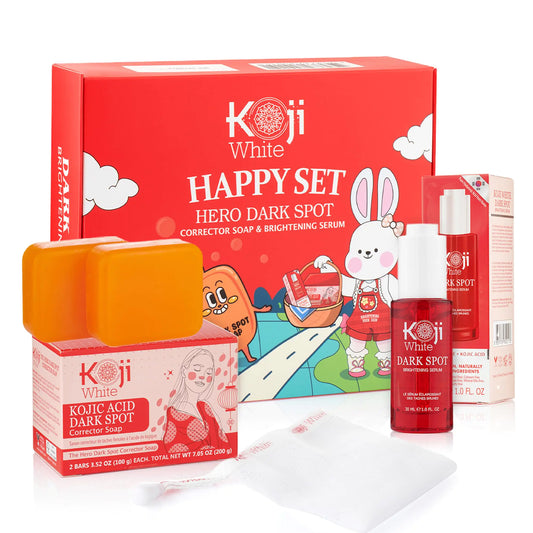 Koji White Facial Skin Care Sets & Kits – Dark Spot Corrector Soap (3.52 Oz) Dark Spot Brightening Serum (1 Fl.Oz) for Face Moisturizer with Kojic Acid Niacinamide Vitamin C Hyaluronic Acid Vegan