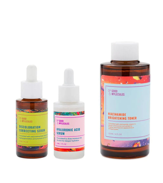 Good Molecules Face Serum Set! Includes Discoloration Correcting Serum Niacinamide Brightening Toner And Hyaluronic Acid Serum! Improves The Appearance Of Dark Spots Brighten And Hydrate Your Skin! 3 Piece Set