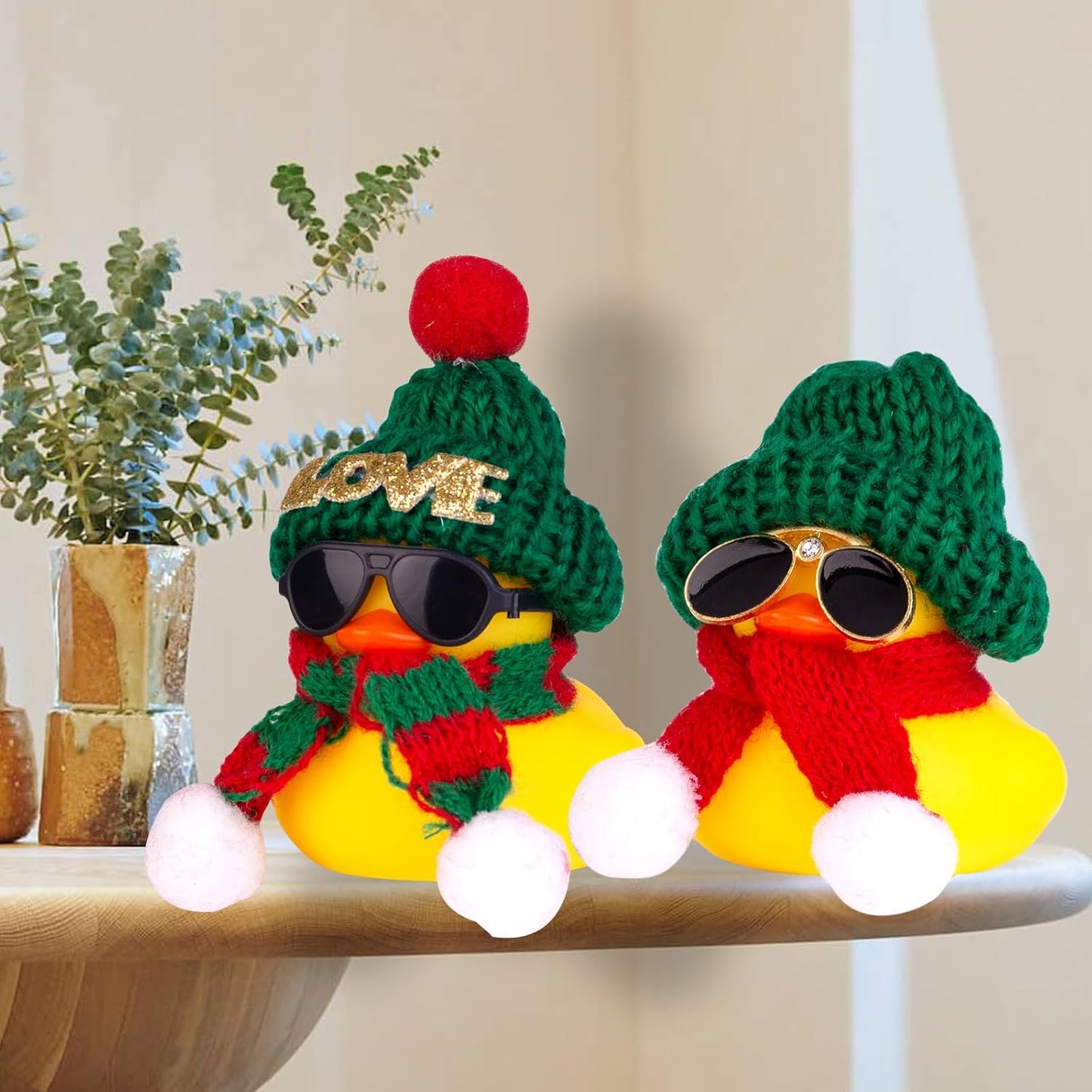 Car Rubber Duck, Cute Winter Duck Car Dashboard Decorations for Car Ornaments Accessories with Mini Hat, Sunglasses, and Scarf(B1)