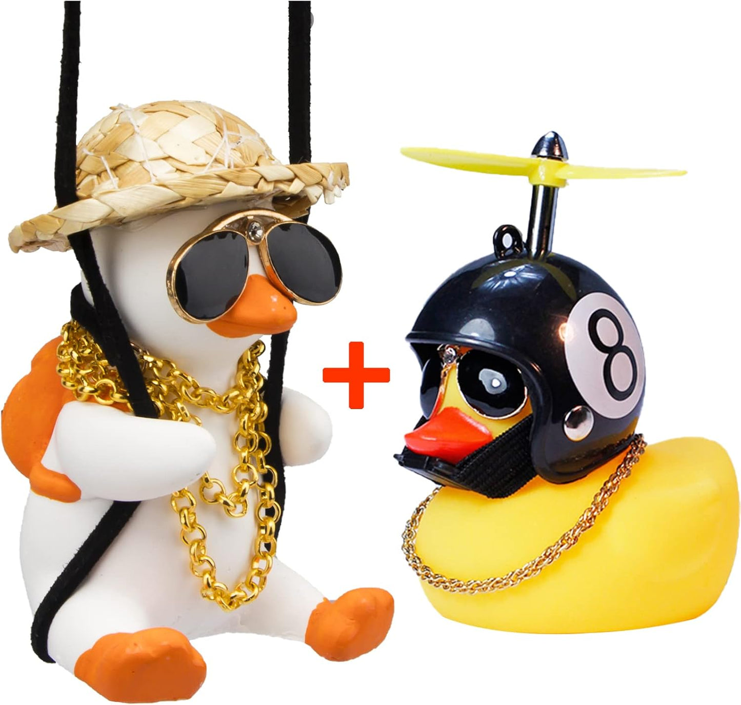 Rubber Duck Toy Car Ornaments and Rubber Duck Car Ornaments, Funny Shake Duck Car Pendant Yellow Duck Car Dashboard Decorations with Propeller Helmet for Car Interior Decors