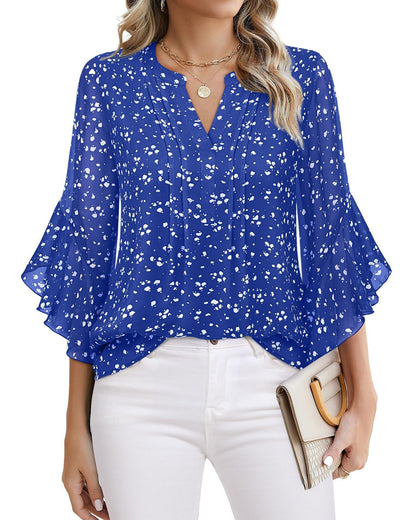 Women's Three-quarters Sleeve Tops Dressy Casual Business Work Blouses Chiffon Office Shirts