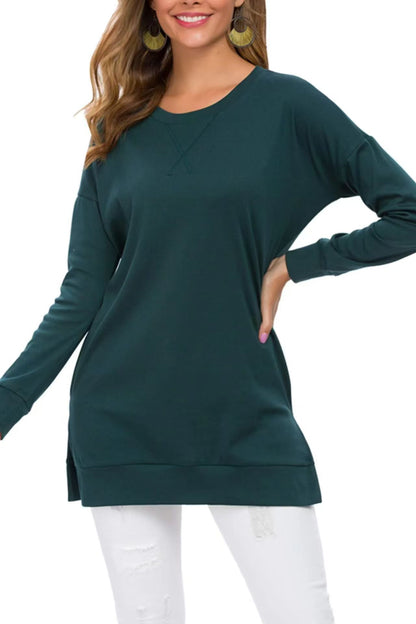 New Versatile Women's Long Sleeved T-shirt Solid Color Round Neck Casual Top