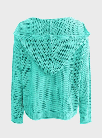 Lightweight Loose-Fitting Knitted Hoodie With Lace Details For Sun Protection.