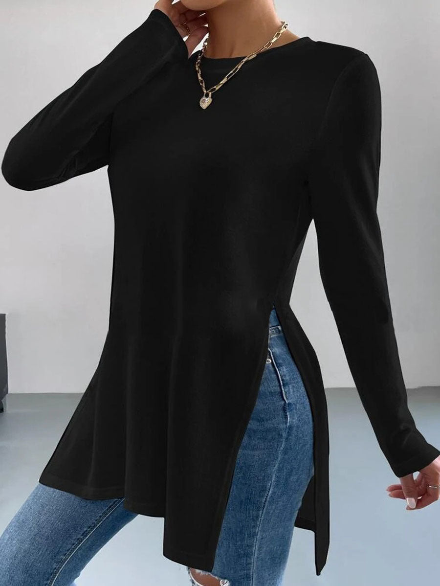 Autumn And Winter Leisure Slit On Both Sides Hem Bottoming Long Sleeve T-shirt