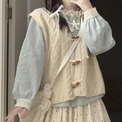 Milk Style Wear Horn Button Vest Lace Collar