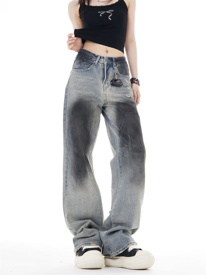 Retro High Waist Wide Leg Ripped Jeans