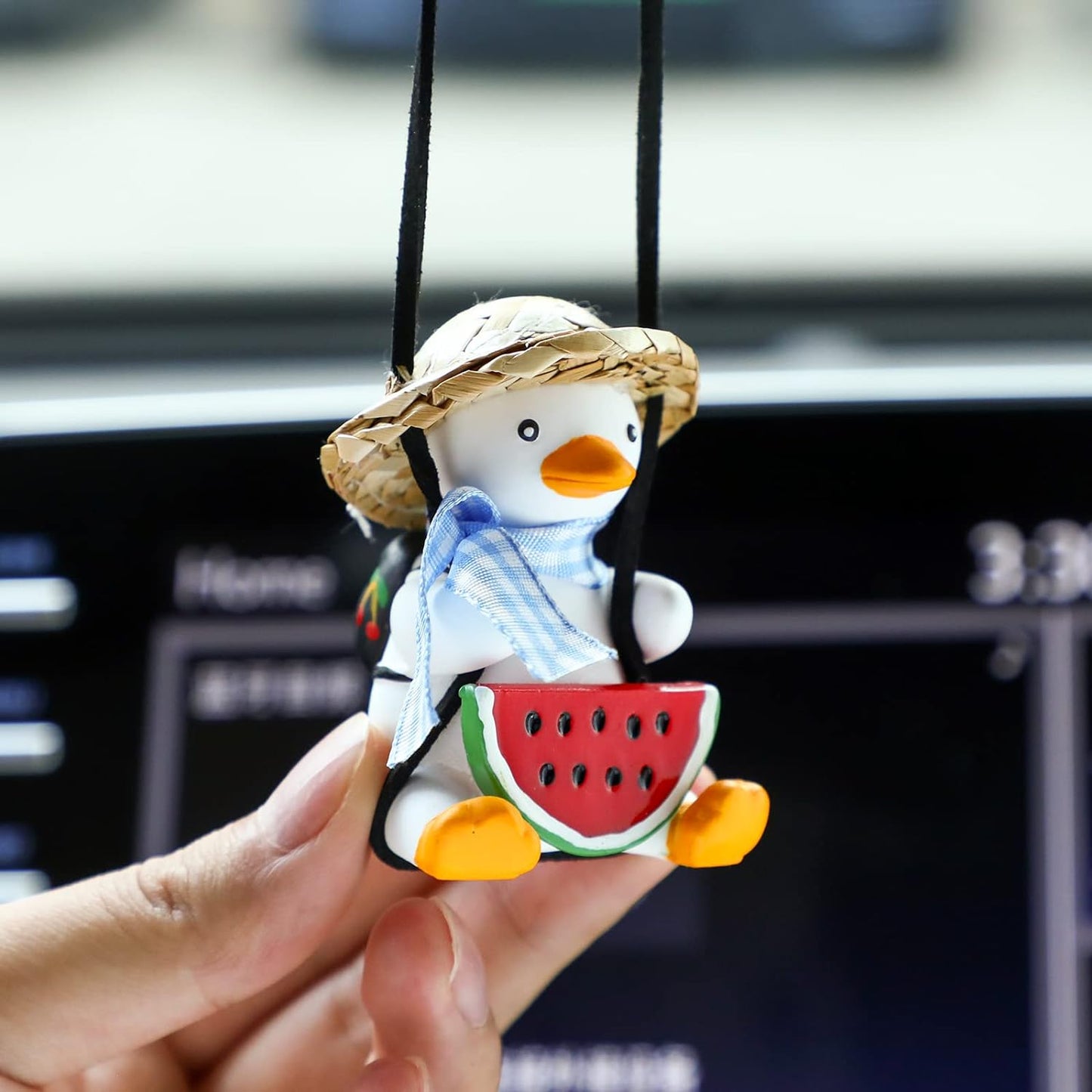 2 Pieces Swinging Duck Car Hanging Ornament Rubber Car Duck Car Ornament with Propeller Helmet Swing Duck Car Rear View Mirror Pendant Yellow Duck Car Dashboard for Car Decor(Chic Style)