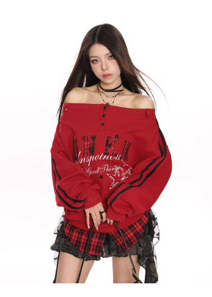 Hot Girl Embroidered Letter Sweater Women's Spring And Autumn Idle Style Fake Two Pieces