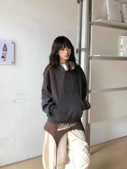 Couple Rhinestone Letter Hooded Short Sweater