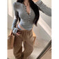 Half-open Collar Inner Bottoming Shirt Women's Long-sleeved Top