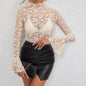 Sexy Paisley Lace Slim Fit Slimming Outside Wear Inner Bell Sleeve Top