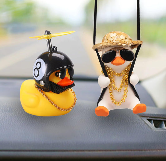 Rubber Duck Toy Car Ornaments and Rubber Duck Car Ornaments, Funny Shake Duck Car Pendant Yellow Duck Car Dashboard Decorations with Propeller Helmet for Car Interior Decors