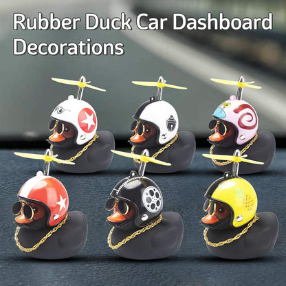 Rubber Duck Car Decorations Black Duck Car Dashboard Ornaments with Propeller Helmet (Black-Brilliant Red)