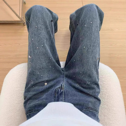 Light Blue Narrow Wide Leg Jeans Straight Spring