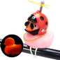 Rubber Duck Car Ornaments Pink Duck Bike Bell Cute Duck Car Dashboard Decorations Squeeze Duck Bicycle Horns with Propeller Helmet, Bandage and Gold Chain