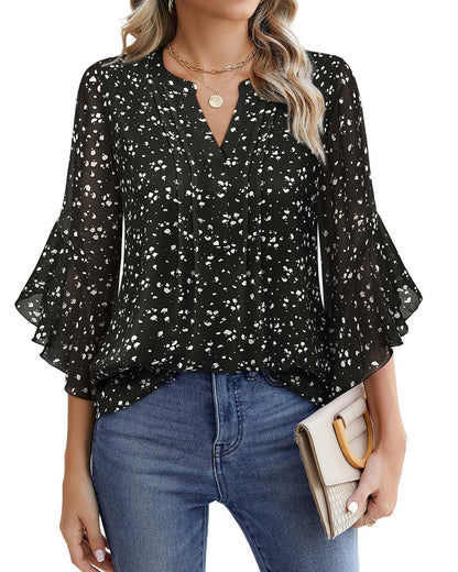 Women's Three-quarters Sleeve Tops Dressy Casual Business Work Blouses Chiffon Office Shirts