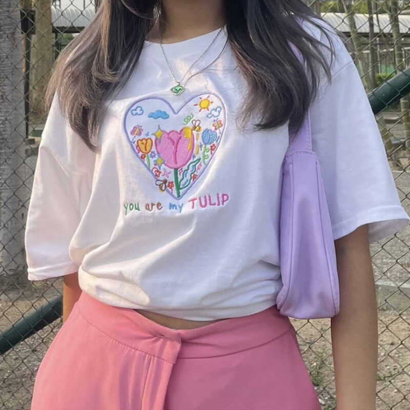 Japanese Retro Printed Letter Chic Short Sleeved T-shirt For Women