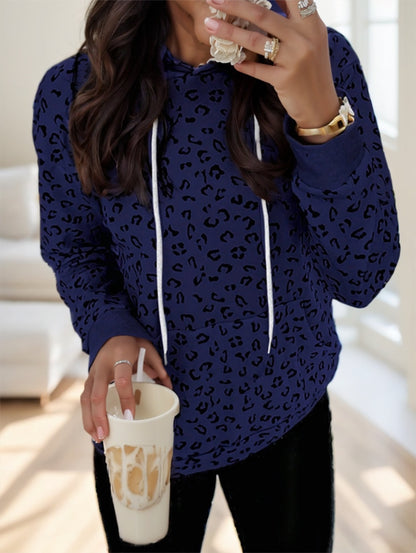 Women's Leopard Print Long Sleeve Casual Hoodie Sweatshirt