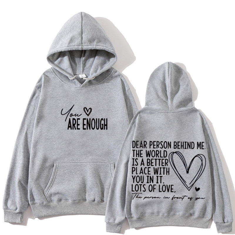 New YOU ARE ENOUGH Lettered Casual Hoodie