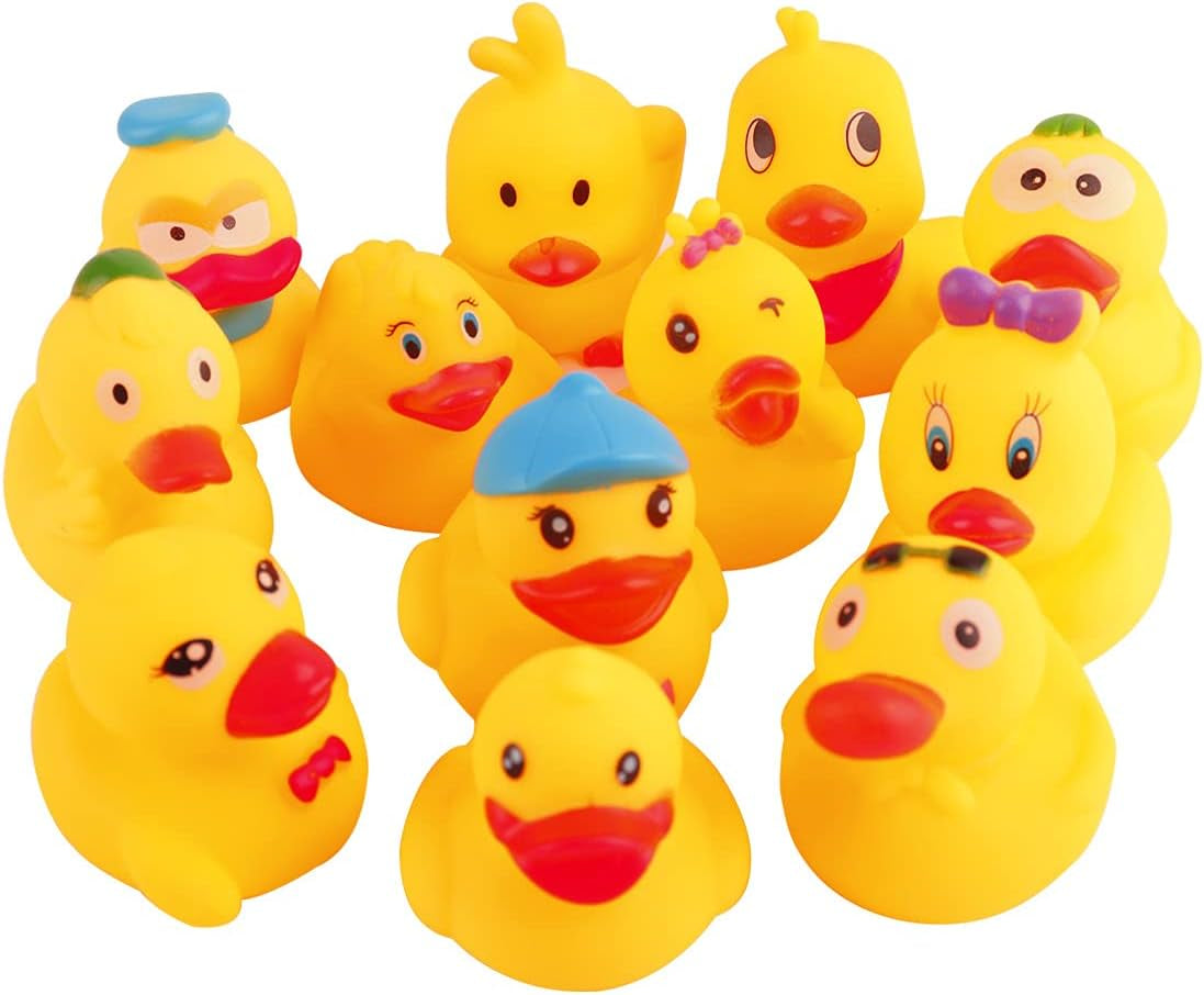 Yellow Rubber Ducks Preschool Bath Toys Bathtub Duckies Gift for Baby Shower Infants Toddlers Car Pool Float Halloween Adults Party Favors Carnival Decorations (Small Assorted 2.2''-12Pcs)