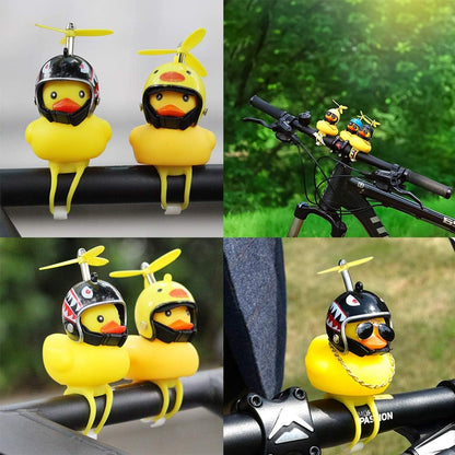 Rubber Duck Car Ornaments, 2Pcs Yellow Duck Car Dashboard Decorations Squeeze Duck Bicycle Horns with Propeller Helmet