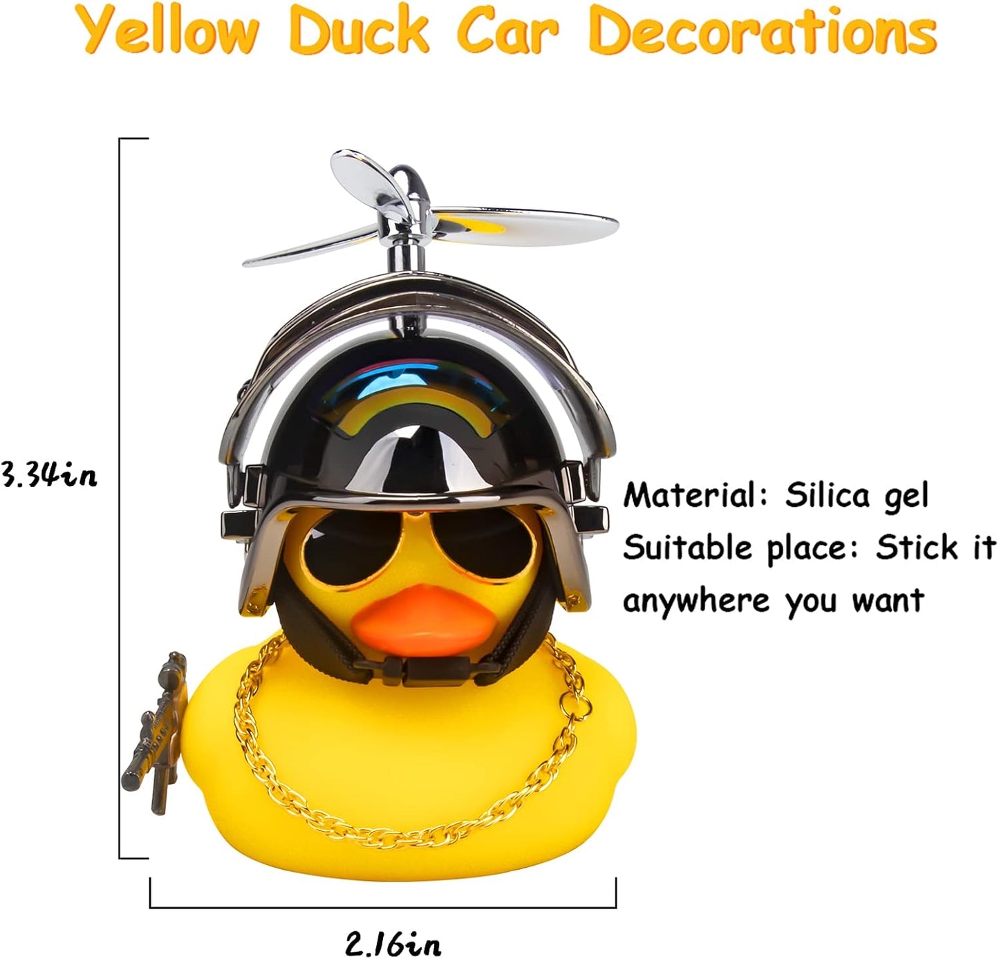 Rubber Yellow Duck Car Ornaments Cool Duck Car Dashboard Decorations with Propeller Helmet Sunglasses (Brilliant Black-Yellow G)
