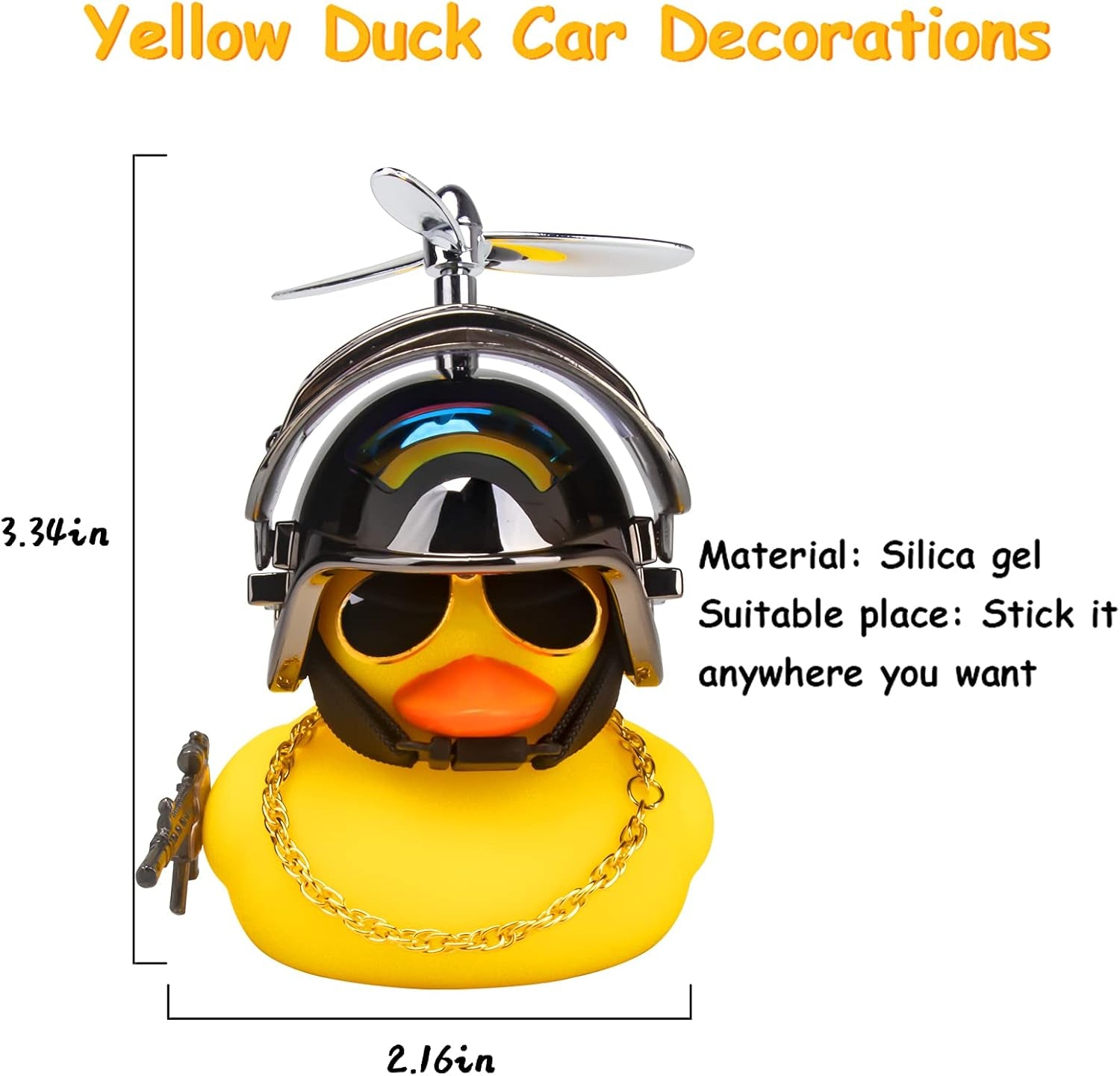 Rubber Yellow Duck Car Ornaments Cool Duck Car Dashboard Decorations with Propeller Helmet Sunglasses (Brilliant Black-Yellow G)