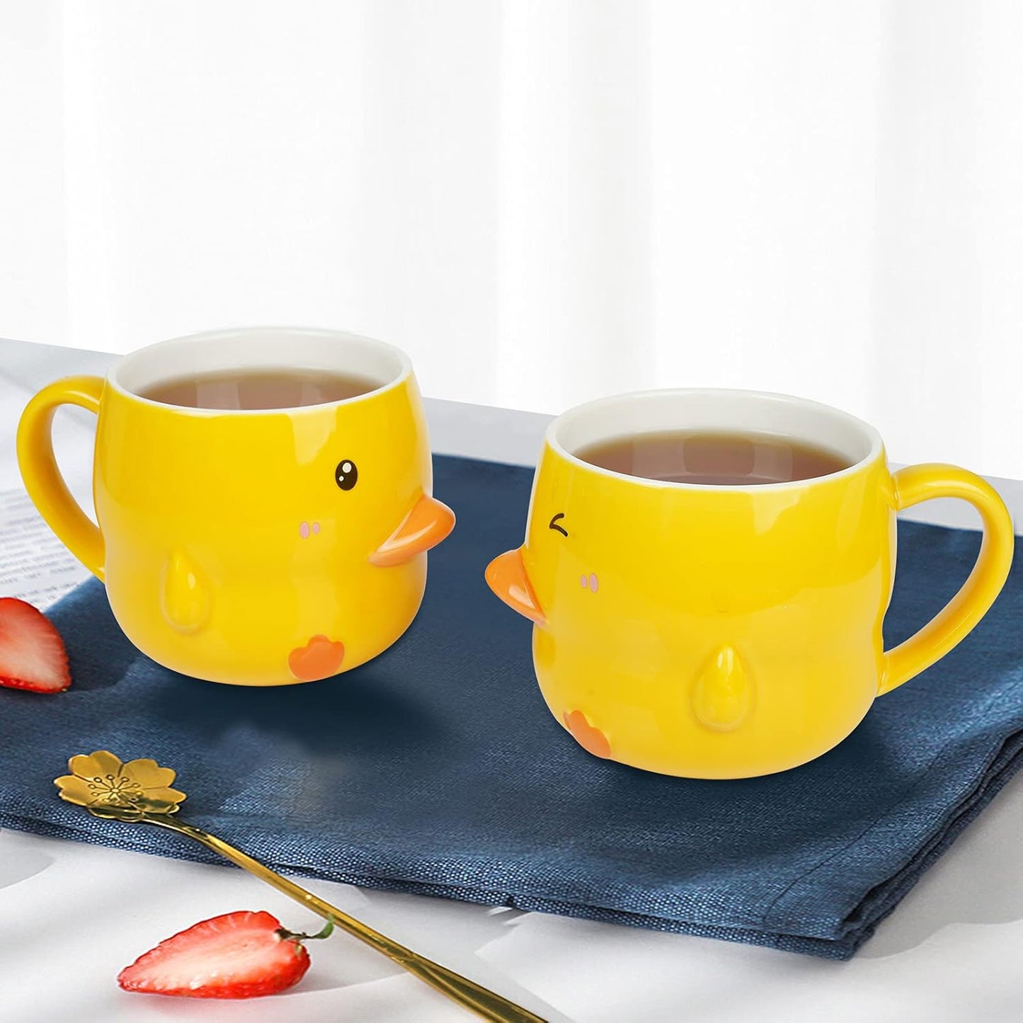 Funny Ceramic Duck Coffee Mug 14 Oz Tea Cup for Women Cute Yellow Mug with Lid