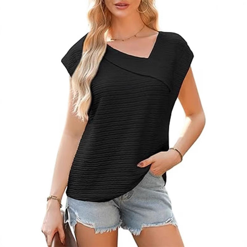 Summer Diagonal Collar Fashion Casual Short-sleeved Fashion T-shirt For Women