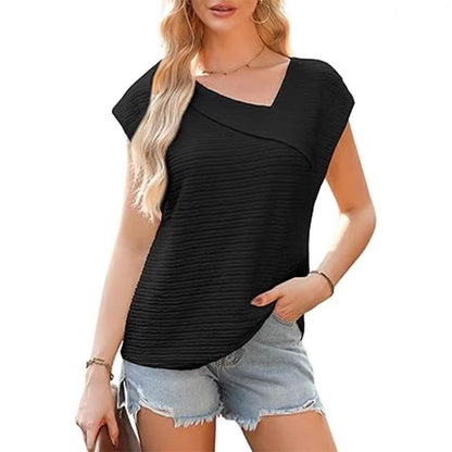 Summer Diagonal Collar Fashion Casual Short-sleeved Fashion T-shirt For Women