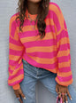 Striped Pattern Drop Shoulder Sweater,Long Sleeve Tops