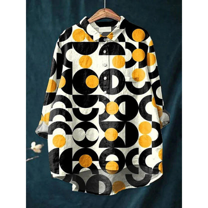 Lapel Long Sleeve Shirt Retro Line Polka Dot Top