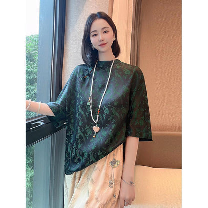 High-grade New Chinese Style Buckle Rayon Top