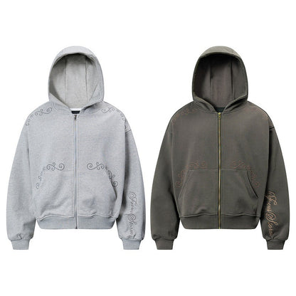 Men's And Women's Same Simple Personality Rivet Zipper Casual Loose-fitting Hoodie Sweater Coat