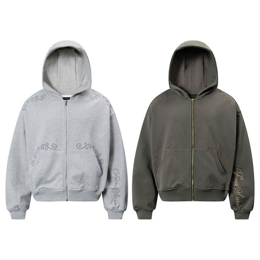 Men's And Women's Same Simple Personality Rivet Zipper Casual Loose-fitting Hoodie Sweater Coat