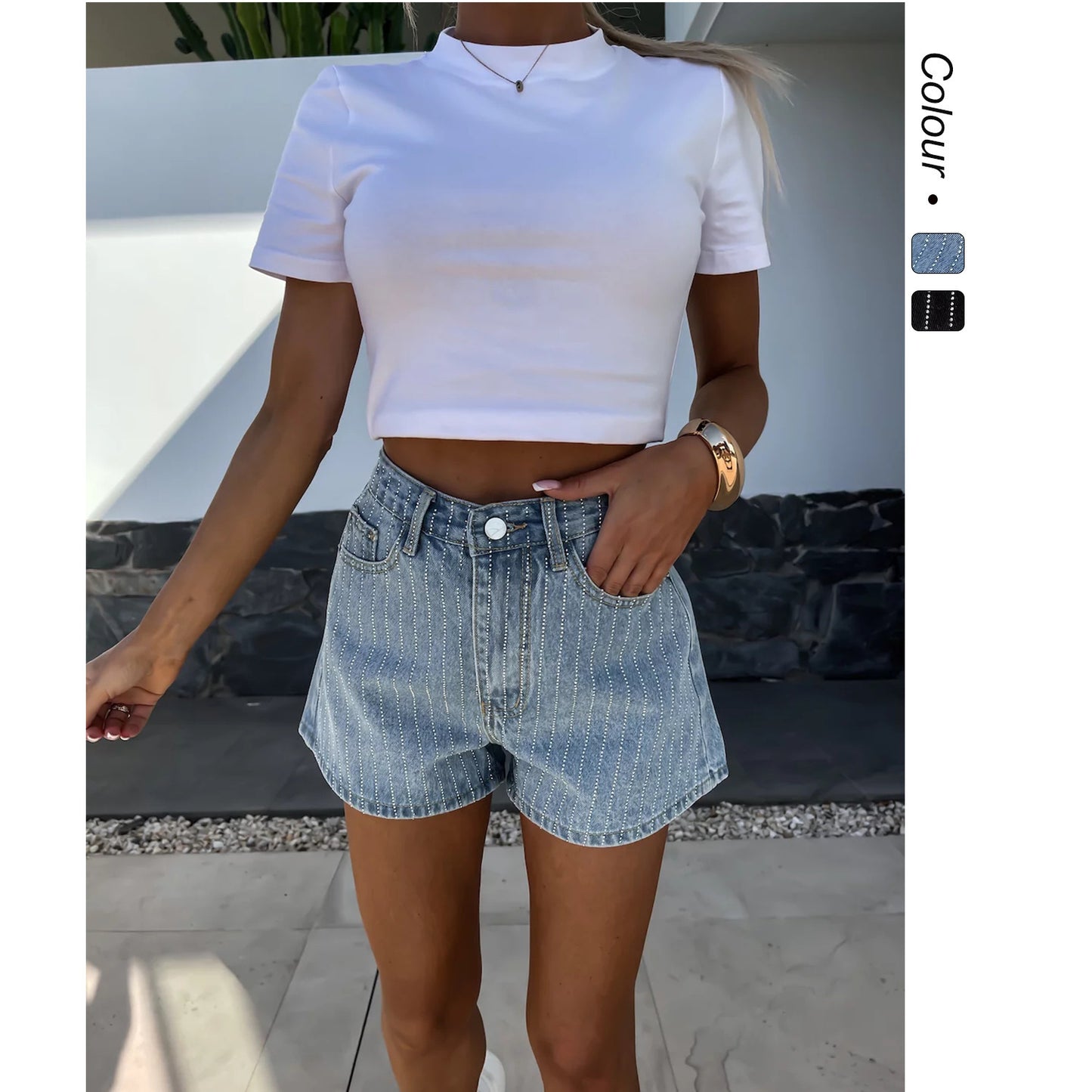 Street Rhinestone Women's Straight Denim Shorts