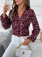 Women's V-Neck All-Over Print Elegant Long Sleeve Blouse,Long Sleeve Tops