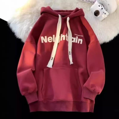 Autumn Winter Sweater Wine Red Hooded