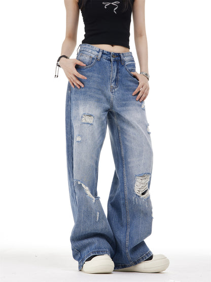 Women's Ripped Washed Blue Jeans