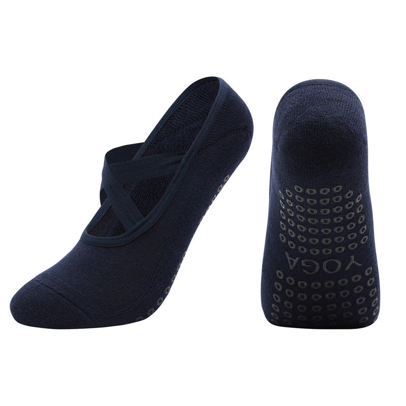 Non-slip Glue Women's Antibacterial Cotton Cross Strap Yoga Socks