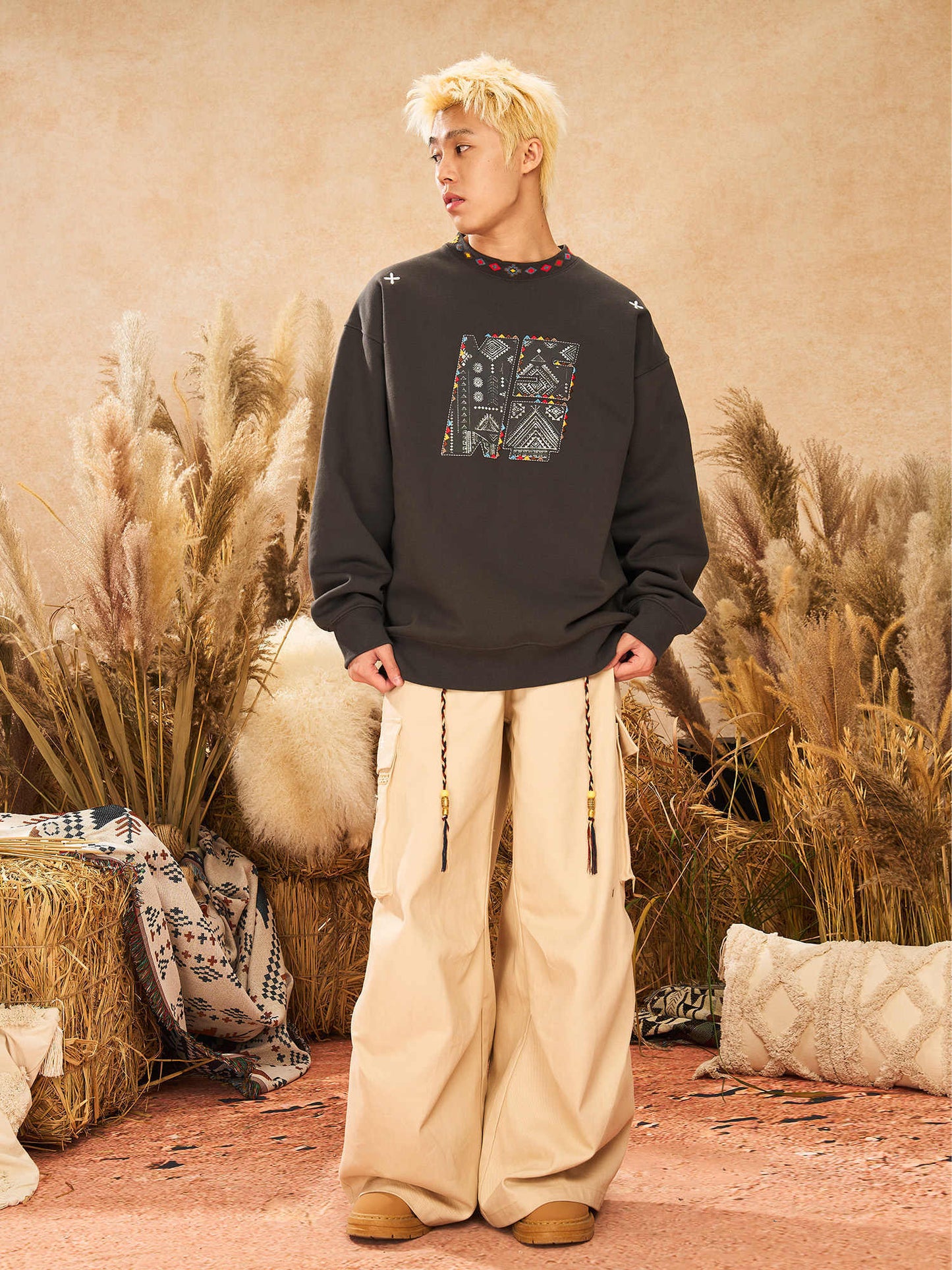 Ribbon Waist Strap Wide-leg Workwear Straight-leg Pants