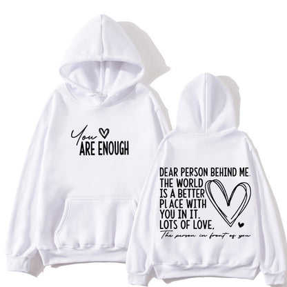 New YOU ARE ENOUGH Lettered Casual Hoodie