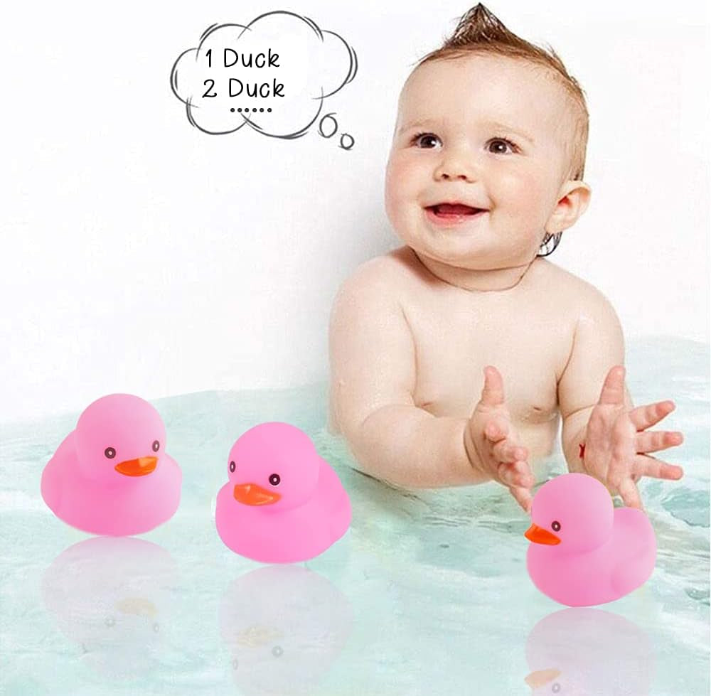 Pink Rubber Ducks Preschool Bath Toys Bathtub Duckies Gift for Baby Shower Infants Toddlers Car Pool Float Halloween Adults Party Favors Carnival Decorations (Small Pink 2.2''-12Pcs)