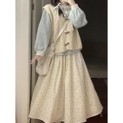 Milk Style Wear Horn Button Vest Lace Collar