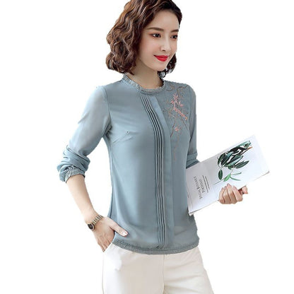 Embroidered Chiffon Shirt Lady Temperament Fashion