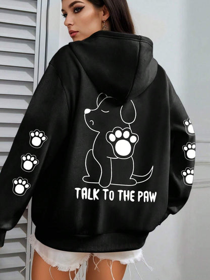 Funny Dog Cartoon Printed Hoodie Women's Warm