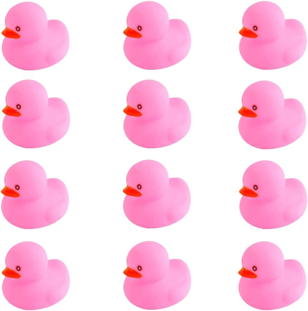 Pink Rubber Ducks Preschool Bath Toys Bathtub Duckies Gift for Baby Shower Infants Toddlers Car Pool Float Halloween Adults Party Favors Carnival Decorations (Small Pink 2.2''-12Pcs)