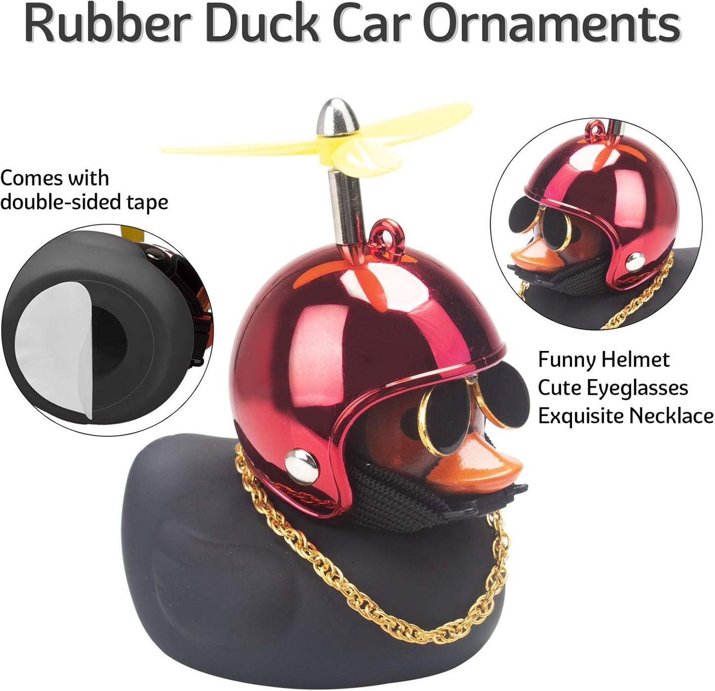 Rubber Duck Car Decorations Black Duck Car Dashboard Ornaments with Propeller Helmet (Black-Brilliant Red)