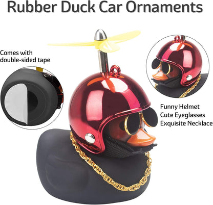 Rubber Duck Car Decorations Black Duck Car Dashboard Ornaments with Propeller Helmet (Black-Brilliant Red)