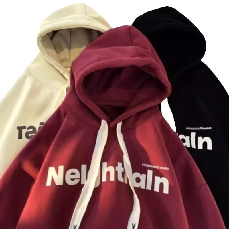 Autumn Winter Sweater Wine Red Hooded